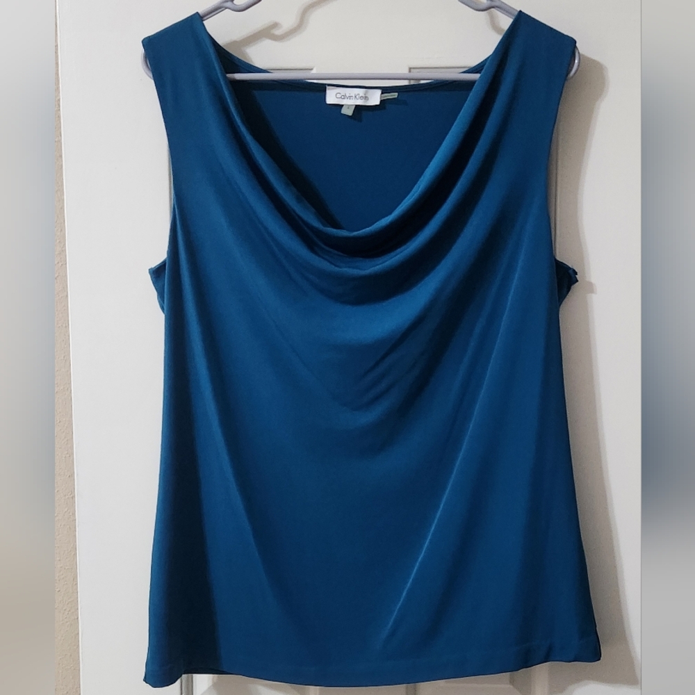 Sz L Calvin Klein Blue-Green Sleeveless Blouse